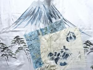 アンティーク　初夢模様肩裏本場泥大島紬男物羽織